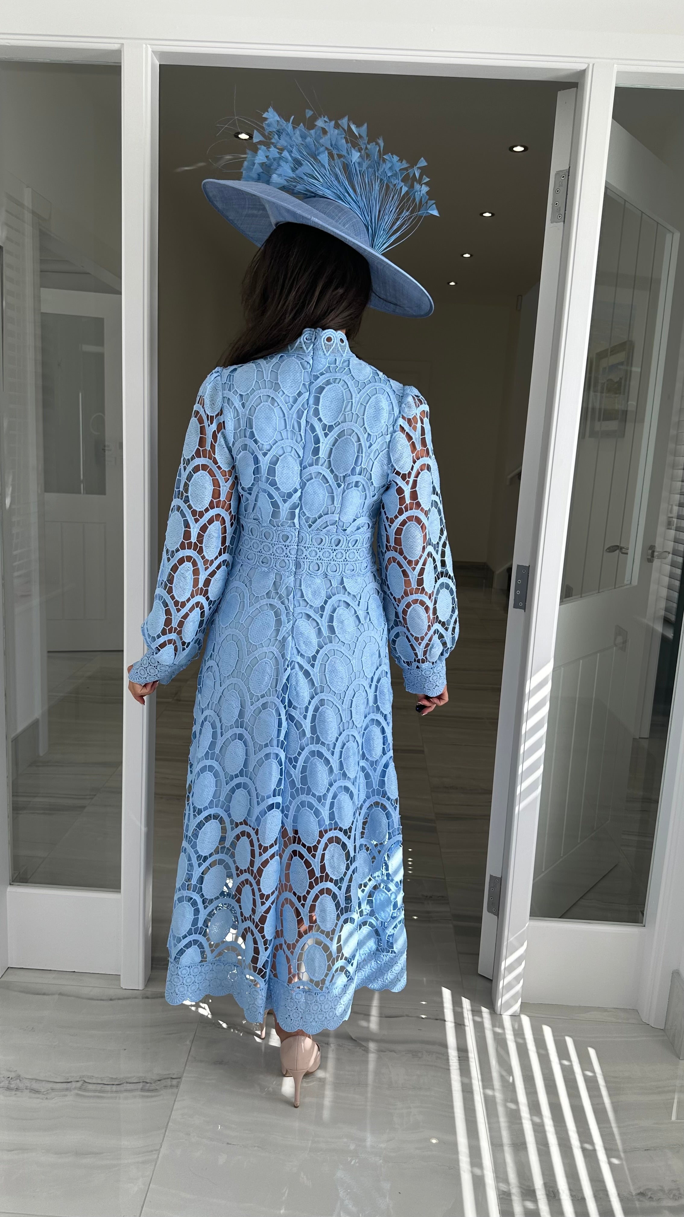 Light Blue Long Sleeve Lace Dress