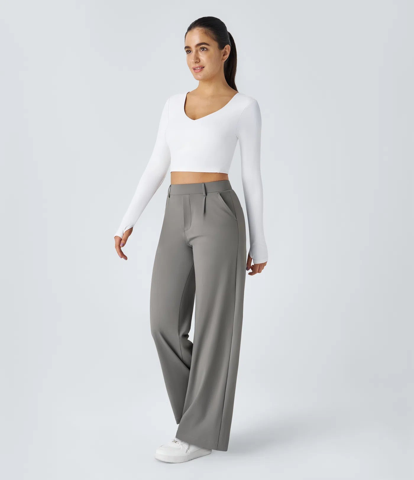 High Waisted Side Pocket Straight Leg Work Pants