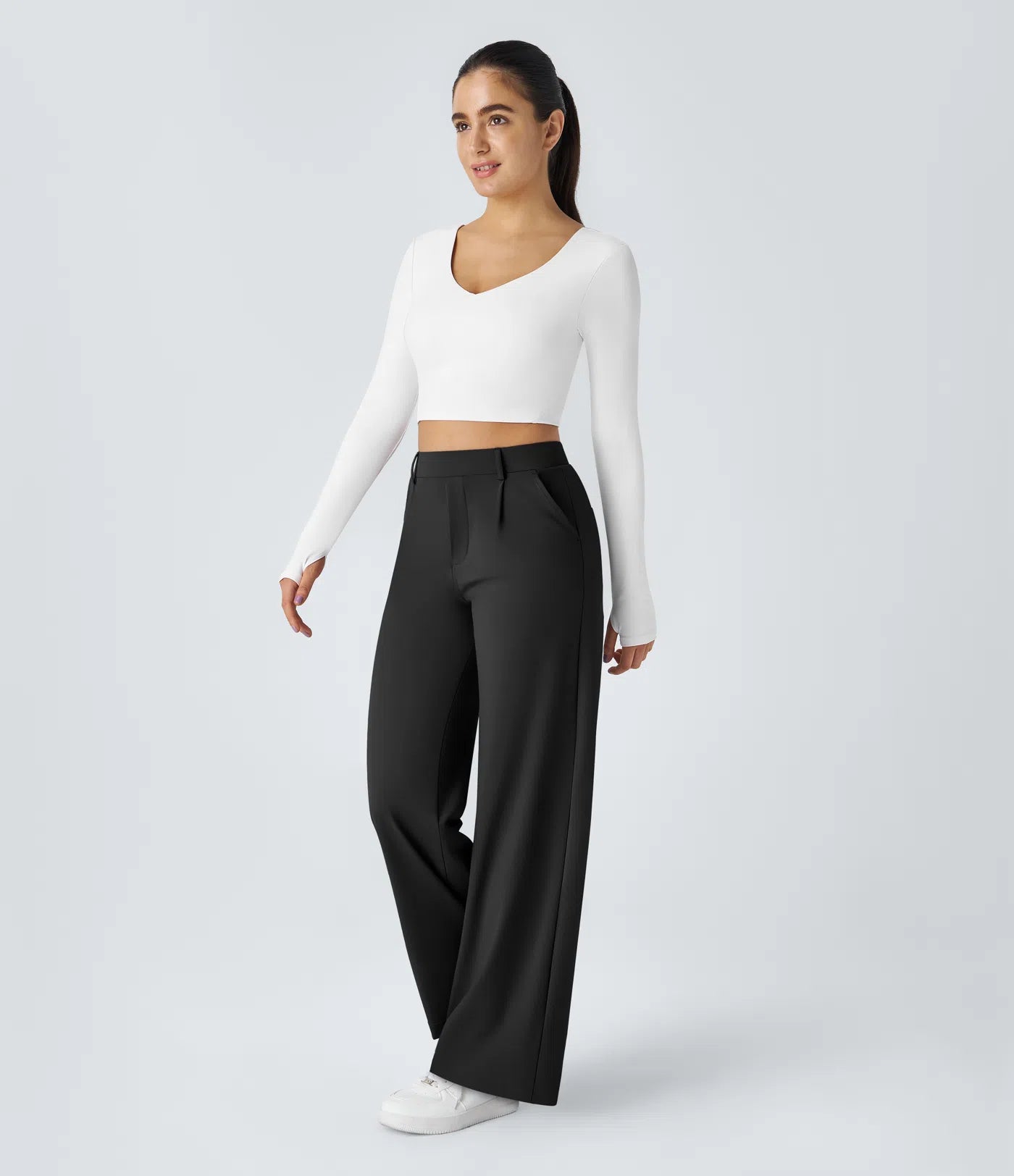 High Waisted Side Pocket Straight Leg Work Pants