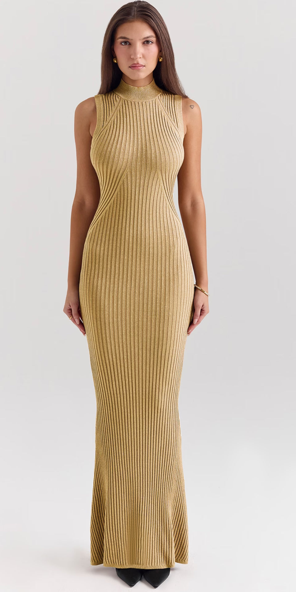 Emmie |  Gold Metallic Ribbed Maxi Dress
