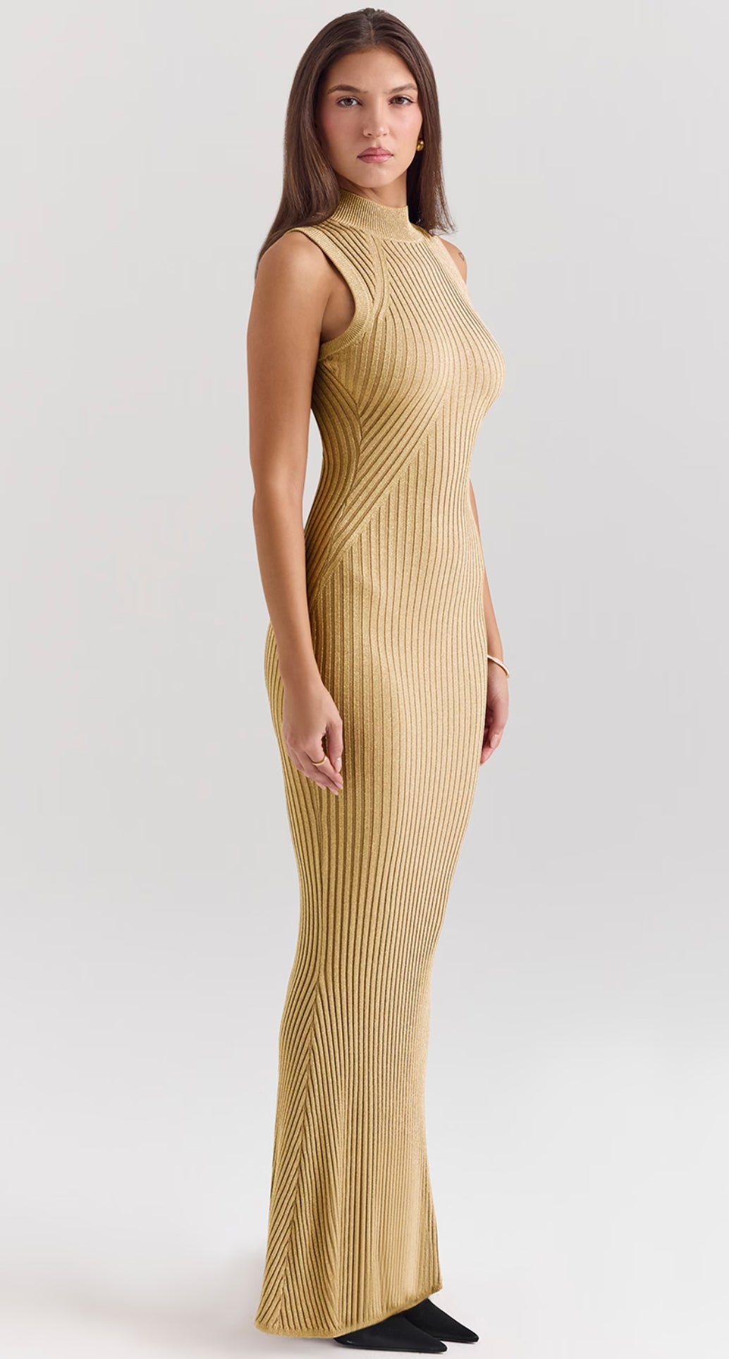 Emmie |  Gold Metallic Ribbed Maxi Dress
