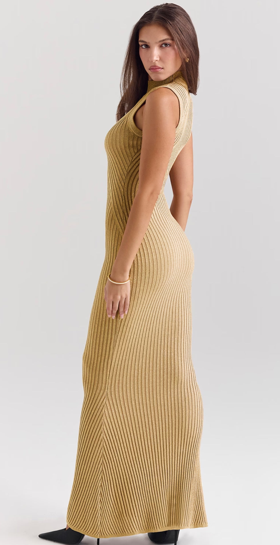 Emmie |  Gold Metallic Ribbed Maxi Dress