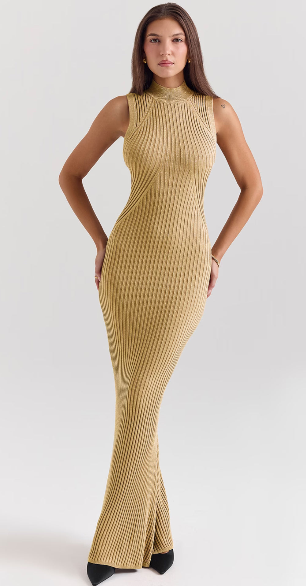 Emmie |  Gold Metallic Ribbed Maxi Dress